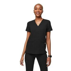 Figs Casma Three-Pocket Scrub Top V-Neck T-Shirt Short Sleeve Slit Hem Black XS